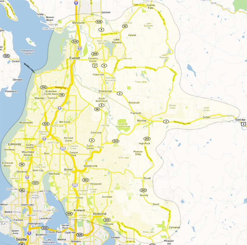 Service locations are within the highlighted area